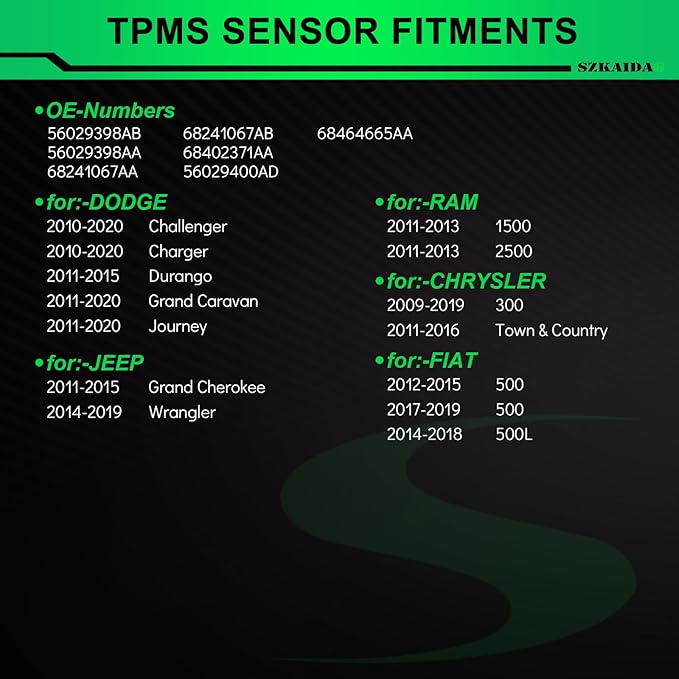 433MHz TPMS Sensors Pre-Programmed for:-Dodge Durango 2011-2015 Charger - Image 2