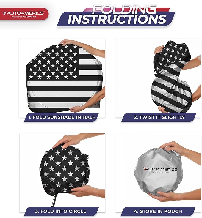 Autoamerics 1-Piece Windshield Sun Shade B&W American Flag USA Patriotic Design - Image 8