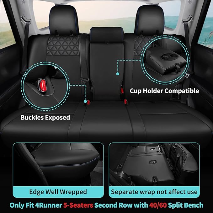 Seat Covers for Toyota 4Runner 2011-2024, Faux Leather Car Seat Cover Full Set - Image 3