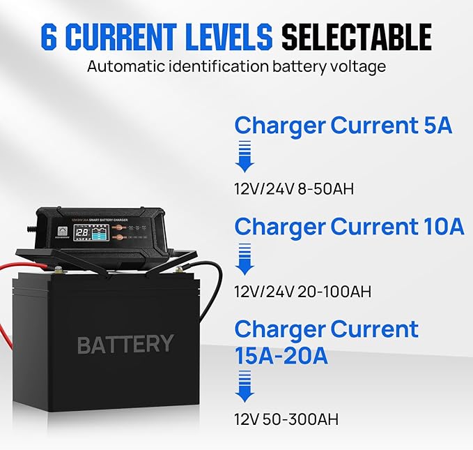 ECO-Worthy 12V/24V 20A Smart Battery Charger Maintainer, Auto Voltage Detect - Image 3