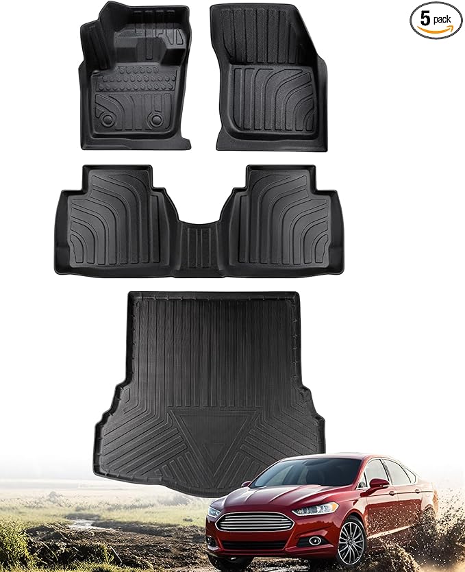 for 2016-2013 Ford Fusion Floor Mats Cargo Liner S SE Titanium Rubber Trunk by DrCarNow