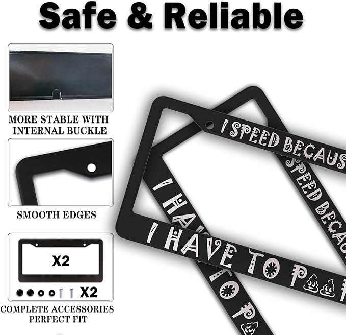License Plate Frame Black and White Front License Plate Bracket I Speed Because - Image 4