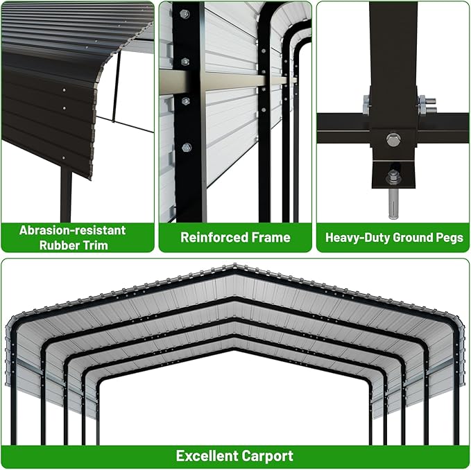 13 x 20 FT Metal Carport with Heavy Duty Galvanized Steel Roof & Durable Frame - Image 5