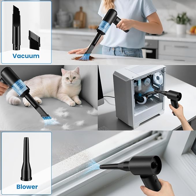 90° Foldable Car Vacuum Portable Cordless 16000PA, 4-in-1 Mini Vacuum Cleaner - Image 3