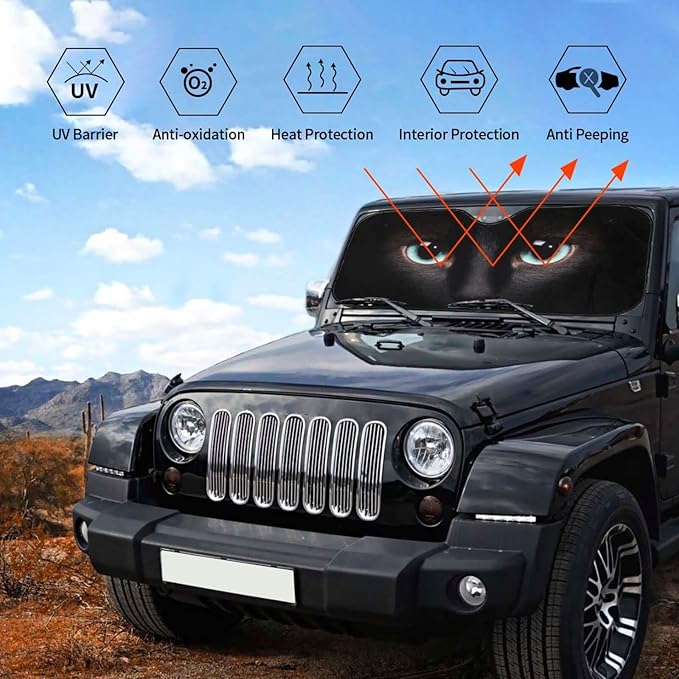 Black cat Eyes Car Windshield Sunshade Front Window Sun Visor Protector - Image 5