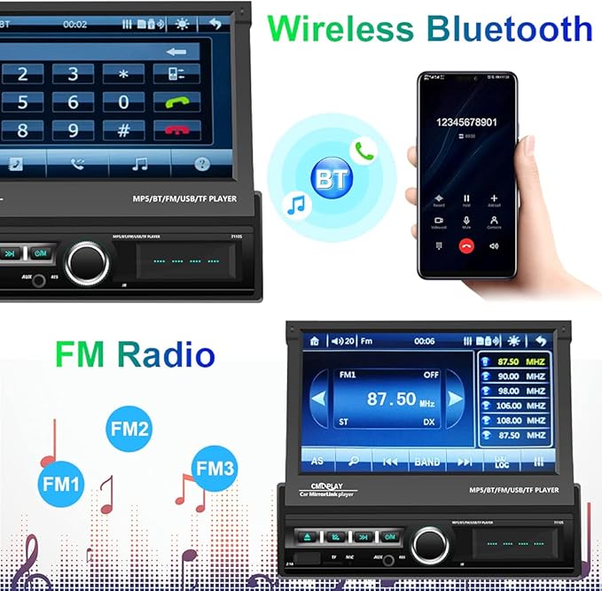 Hikity Single Din Touchscreen Car Stereo 7 Inch Touch Screen Car Radio - Image 3