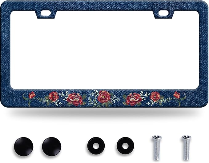 Flower Blue Jean Design License Plate Frame Personalized License Plate by GORSNKYE