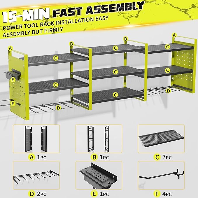Power Tool Organizer with Charging Station Wall Mount, 3 Layer Expanded Heavy - Image 8