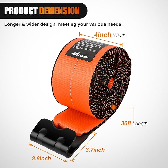Nilight Truck Straps 4”×30’ Orange Heavy Duty Winch Straps - Image 2