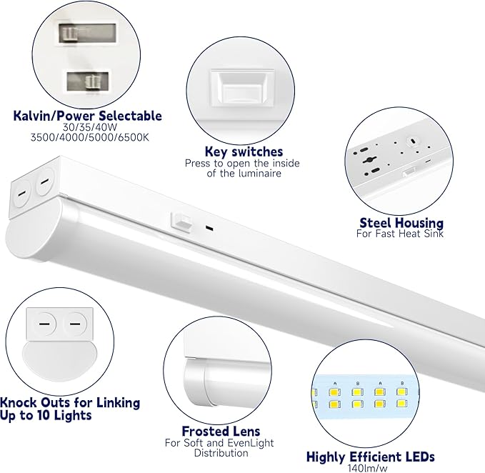 4FT LED Linear Strip Light, LED Shop Lights 40W/35W/30W Selectable, 4 Color - Image 5