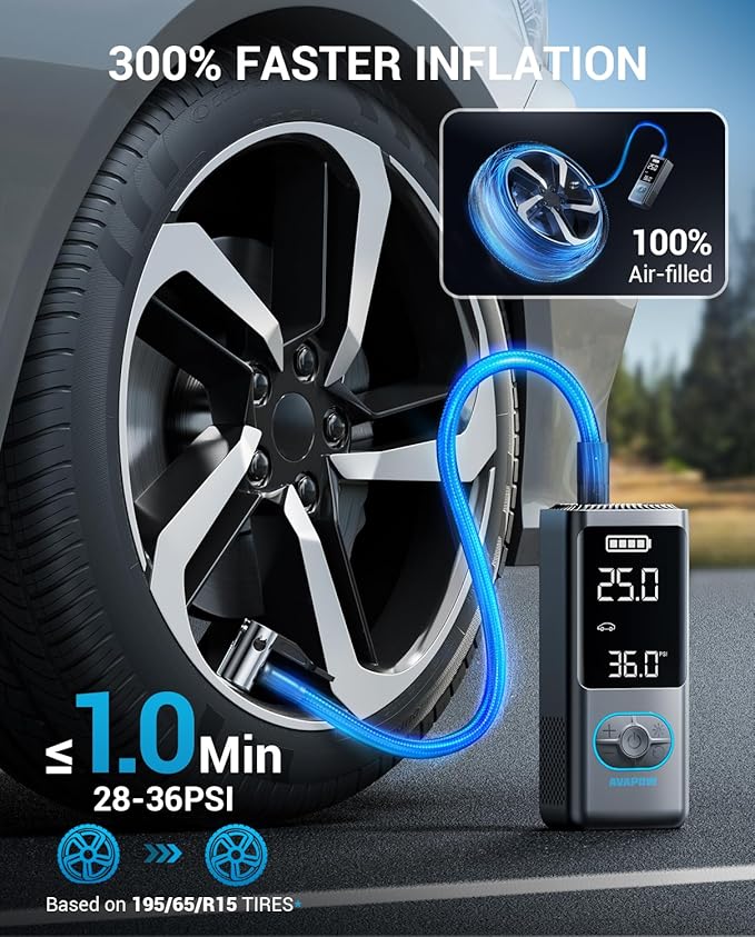 AVAPOW Tire Inflator Portable Air Compressor, 150 PSI Cordless Car Tire Air Pump - Image 2
