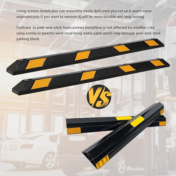 2-Pack 72" Rubber Parking Curb, Heavy Duty Long Garage Floor Wheel Stopper - Image 4