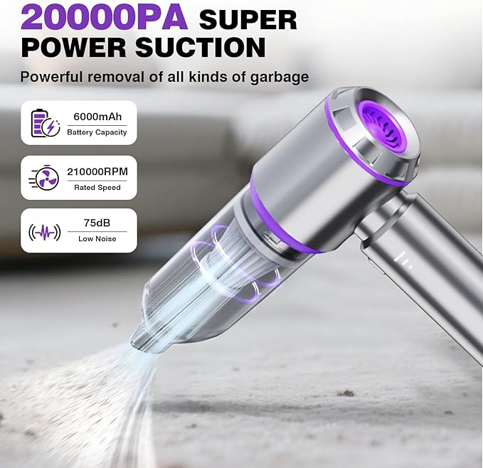 Mini Car Vacuum Cleaner, 20000PA 4-in-1 Cordless Handheld Vacuum Cleaner - Image 2