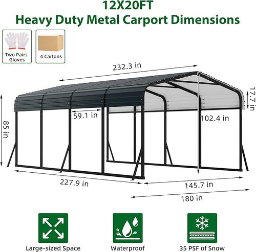12' x 20' x 8.5' Heavy Duty Metal Carport - Image 2
