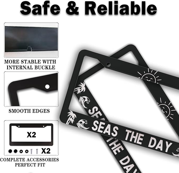 License Plate Frames for Men Black and White License Plate Cover for Women Seas - Image 4