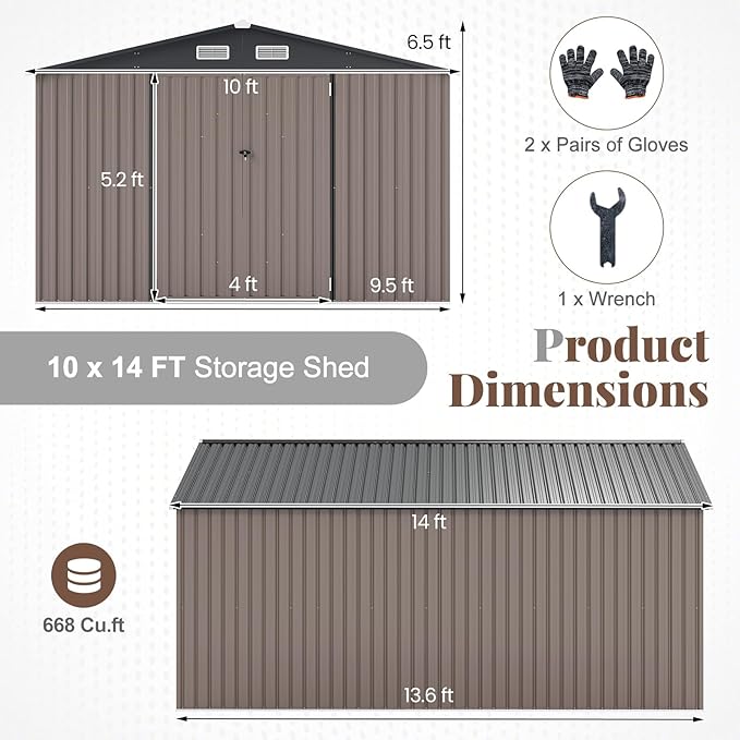 Goplus 10 x 14 FT Outdoor Storage Shed, Large Garden Tool House w/Improved - Image 11