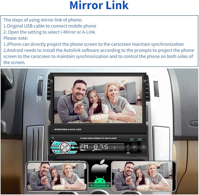 Hikity Carplay Single Din Car Stereo, 7 Inch Flip Out Touch Screen Car Radio - Image 3