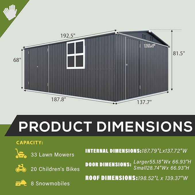 AECOJOY 16' x 12' Outdoor Storage Shed, Large Metal Sheds & Outdoor Storage - Image 4