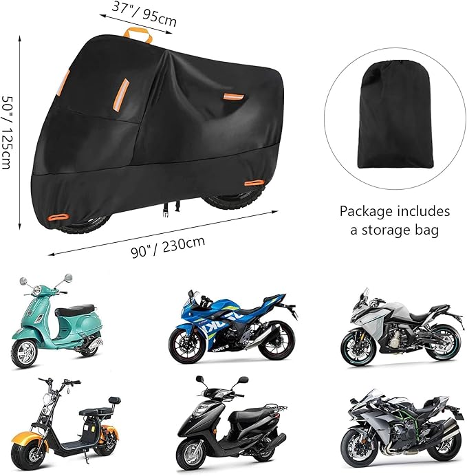 300D Heavy Duty Motorcycle Cover, SECELES All Season Durable Waterproof Outdoor - Image 7