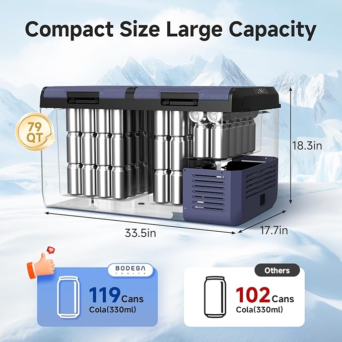 BODEGACOOLER 12 Volt Car Refrigerator, 79QT IPX4 Waterproof Electric Cooler - Image 2