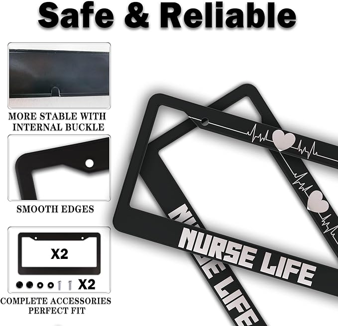 License Plate Protector Black and White License Plate Frames Nurse Life - Image 4