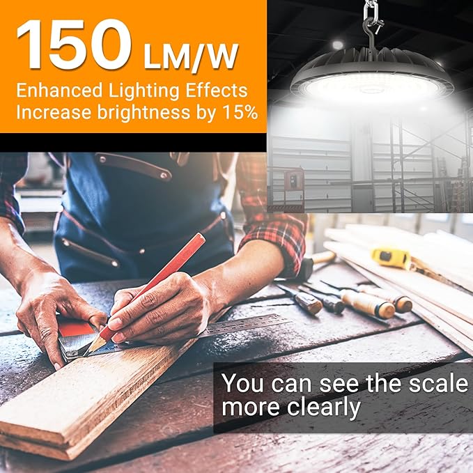 2 Pack LED High Bay Light 150W, 22500 lm, IP65 Waterproof, Commercial Lighting - Image 2