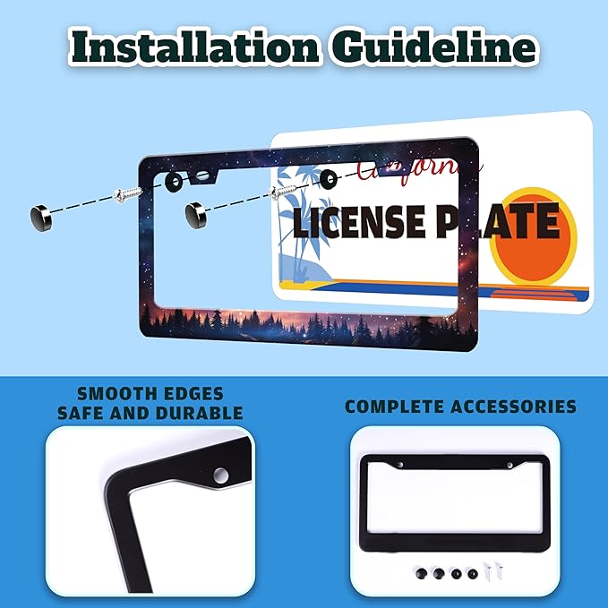 Starry Sky Galaxy License Plate Frame Beautiful Night Forest Funny License - Image 4