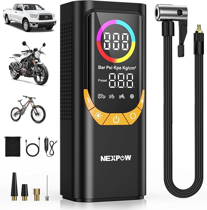 NEXPOW NP17 Portable Air Compressor, 150 PSI Digital Tire Inflator, Fast by NEXPOW