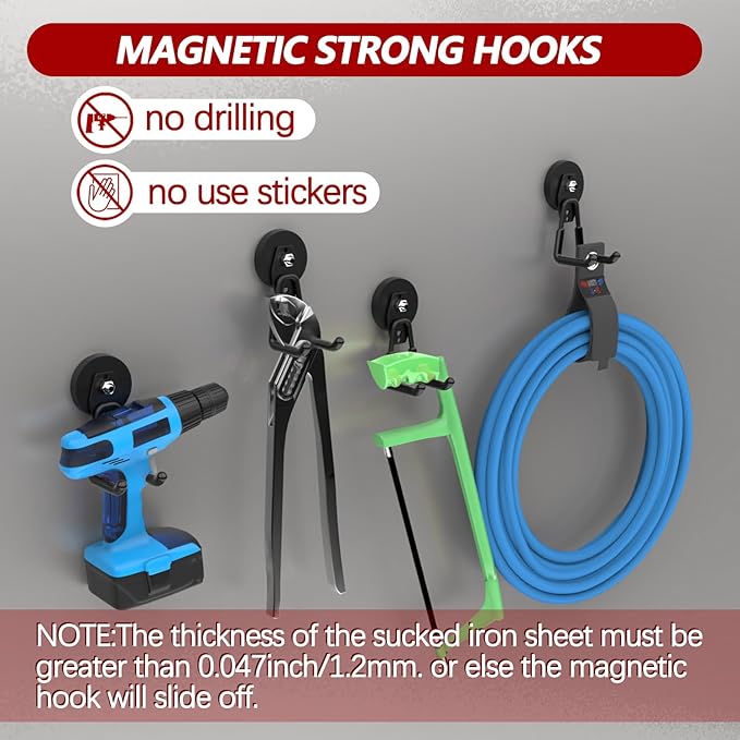 3-H Heavy Duty Magnet Garage Hooks 4 Pack, Large Strong Magnetic Hooks - Image 5