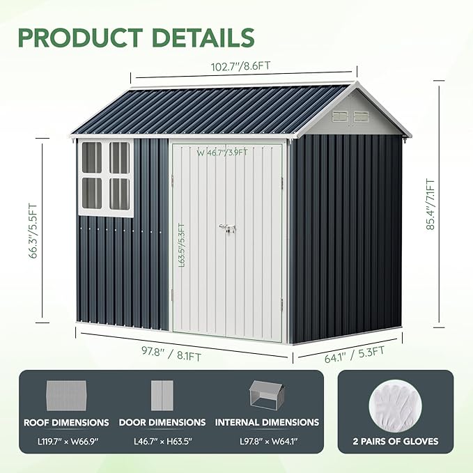 8X6FT Outdoor Steel Storage Shed - Image 3