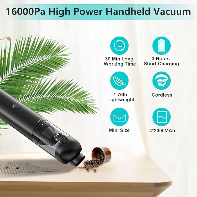 Car Vacuum Portable Cordless, 4-in-1 Handheld Vacuums Cordless, 000PA Strong - Image 3