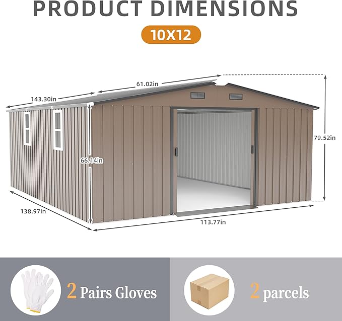 12 x 10 FT Outdoor Storage Shed, Metal Garden Tool Shed - Image 9