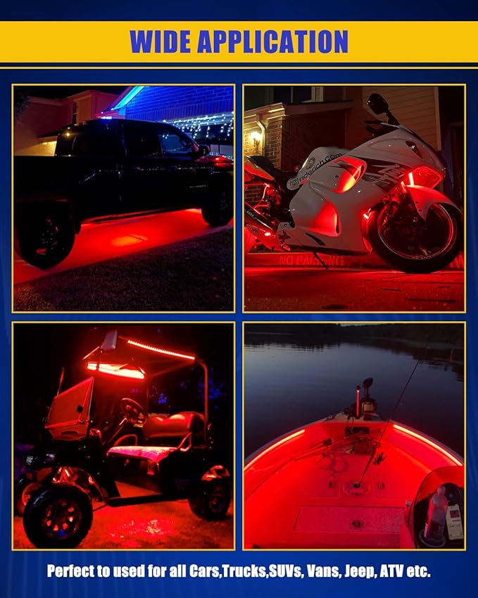 Red Car LED Strip Light, 24inch 12V Interior Light Strip IP68 Waterproof - Image 3