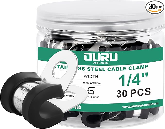 30pcs 1/4 Inch Stainless Steel Rubber Coated Cushioned Insulated Cable Clamps by OURU