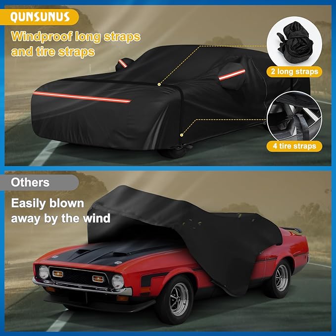 QUNSUNUS Waterproof Car Cover for Ford Mustang 1969-1973, Outdoor Car Covers - Image 4