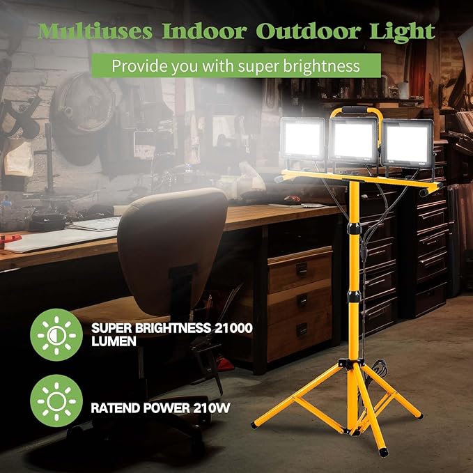 21000 Lumen Work Lights with Stand, 3 Adjustable Head LED Work Light，Foldable - Image 4