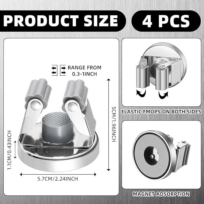 4 Pcs Magnetic Mop Broom Holder Movable Magnetic Broom Holder Rack, Anti Slip - Image 2