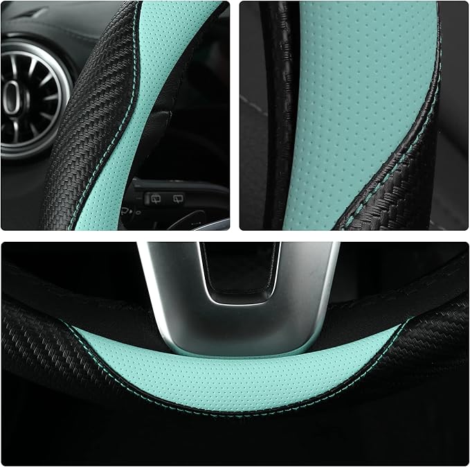 Car Steering Wheel Covers for Women Girl Padded Carbon Fiber PU Leather Cute - Image 6