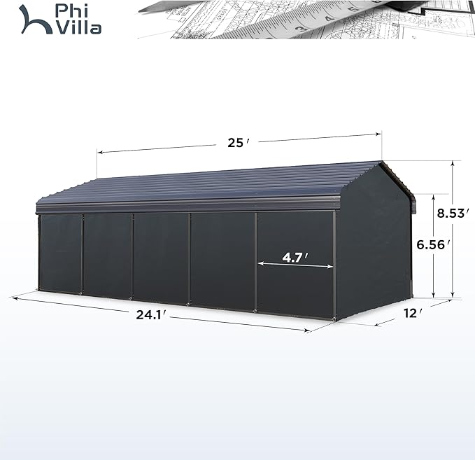 PHI VILLA 12 x 25 ft Heavy Duty Car Port - Image 6
