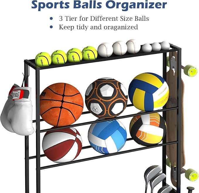 smusei Sports Equipment Organizer Garage Basketball Ball Holder - Image 3