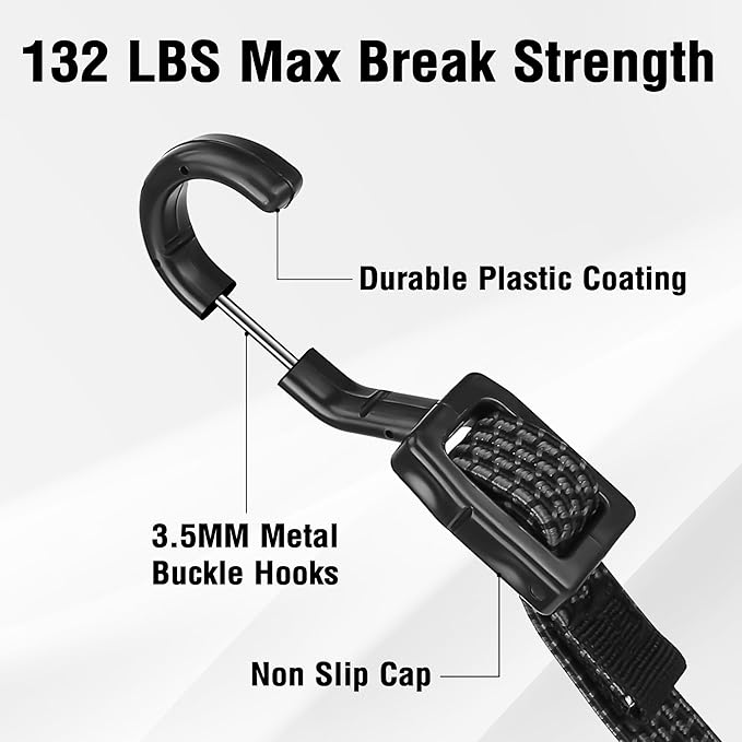 Bungee Cords with Hooks Heavy Duty, Flat Adjustable Bungee Cords with Hooks 32 - Image 4