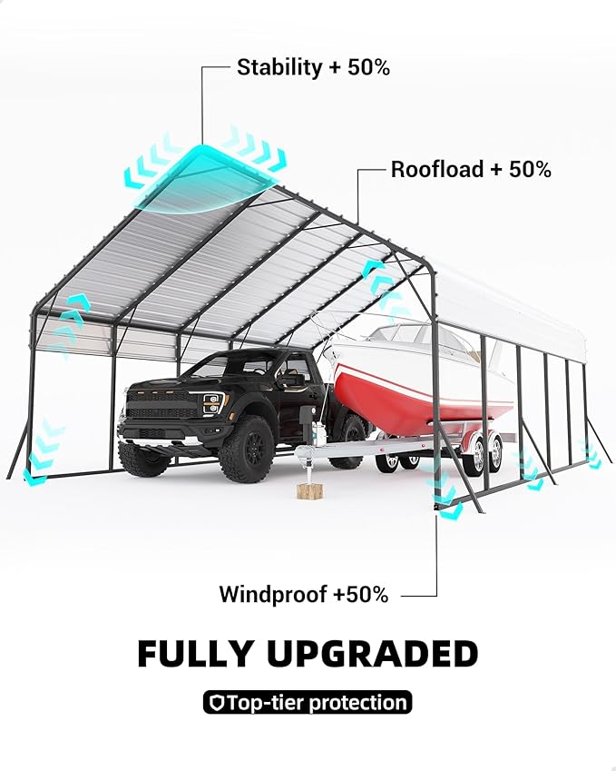 20'x25'x13' Metal Carport for 2 Cars, Extra Tall Car Port, Reinforced Frame and - Image 9