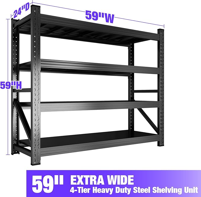Metal Garage Shelving Heavy Duty, 4-Tier Adjustable Wire Storage Garage Shelves - Image 3