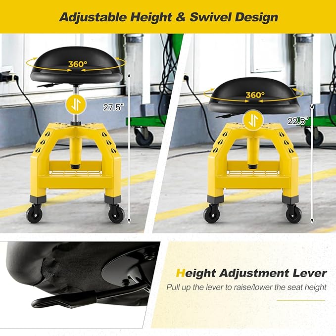 Goplus Rolling Garage Stool, 22.5”-27.5” Adjustable Mechanic Chair - Image 5