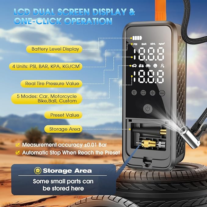 Tire Inflator Portable Air Compressor, 160 PSI Air Pump - Image 3