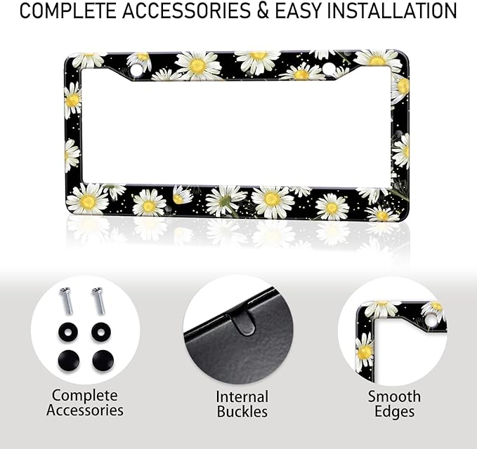 Daisy Flowers Car License Plate Frame, Flowers Print Tags Frames Holder Covers - Image 8