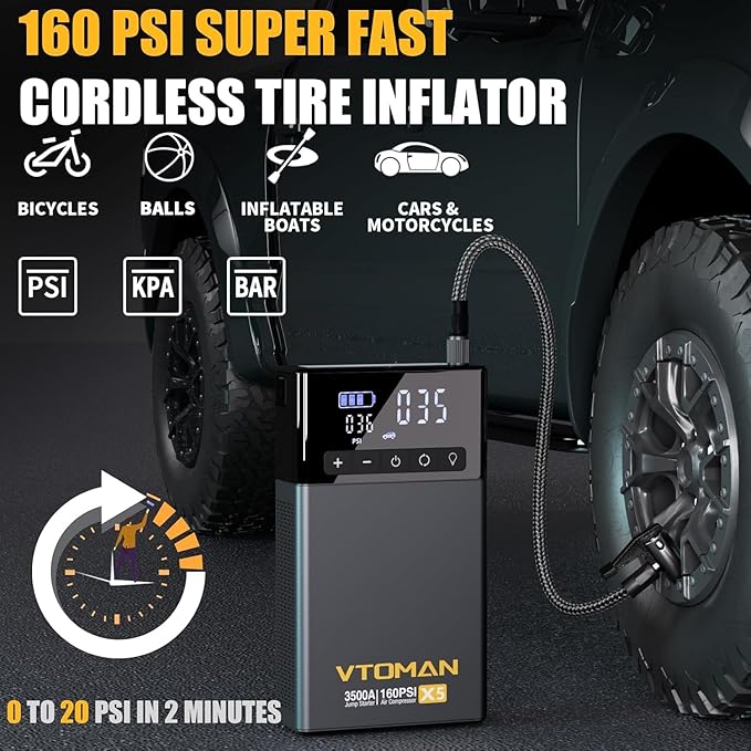VTOMAN X5 Jump Starter with Air Compressor, 3500A Portable Car Battery Booster - Image 3