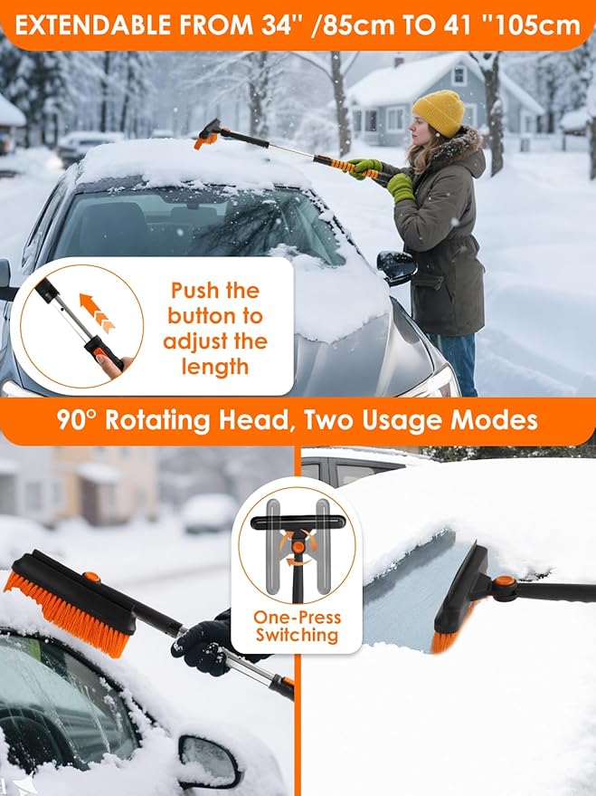90° Fixed Rotation 3-in-1 Car Snow Brush and Ice Scraper - Image 3