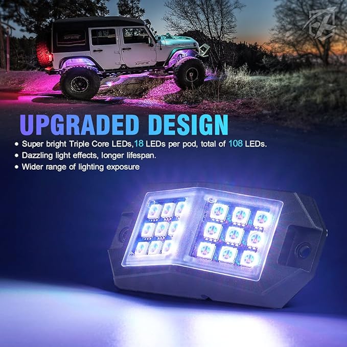 Xprite RGB LED Rock Lights Wide Angle Bluetooth Multicolor Neon Lighting - Image 2
