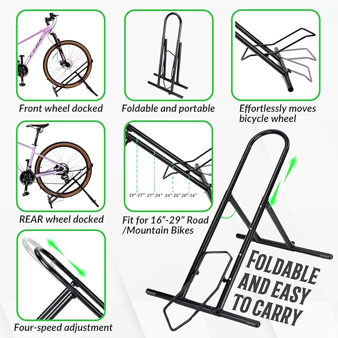 Folding Bike Floor Stand Rack, Portable Storage Bicycle Parking Rack - Image 8
